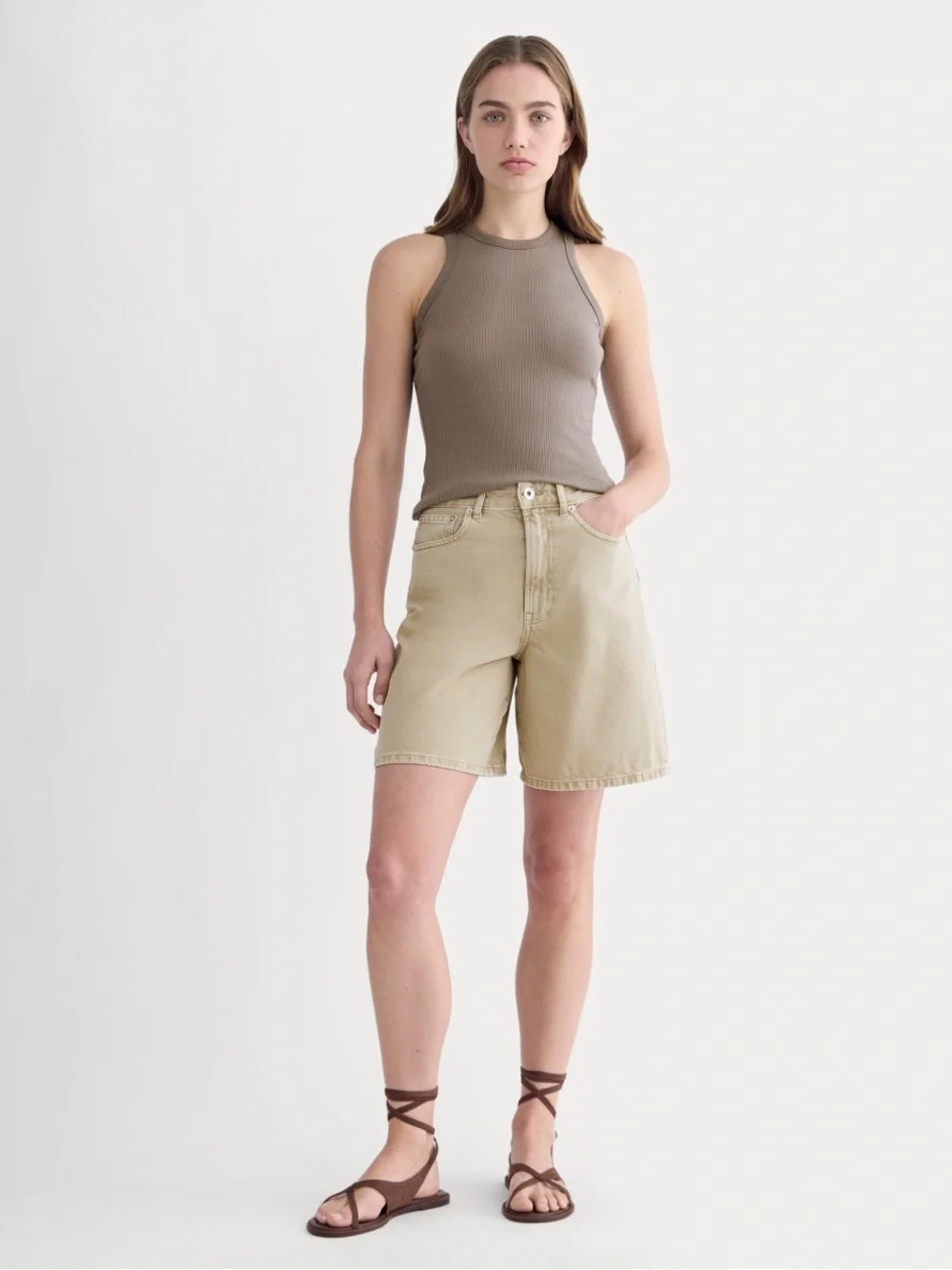 Everlane The Long A-Line Denim Shorts Garment-Dyed Tan Size 26 Regular NWOT